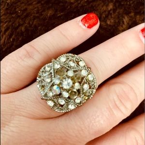 Prom Costume Silver crystal adjustable statement ring jewelry